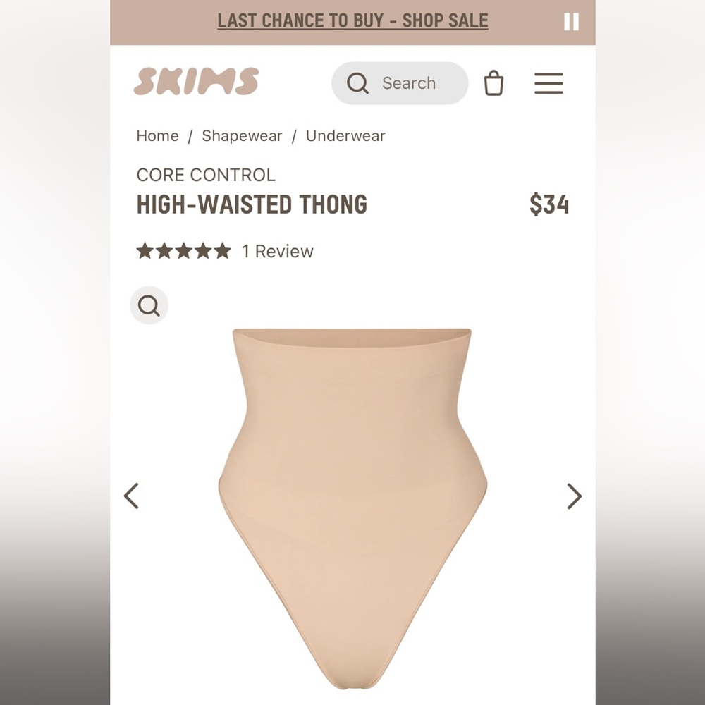 NWT Skims Core Control Thong (Mica) Small